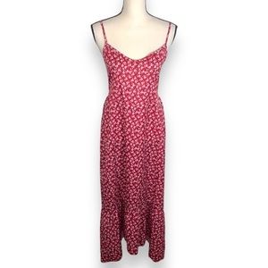 Red Floral Sleeveless High Low Hem Maxi Dress